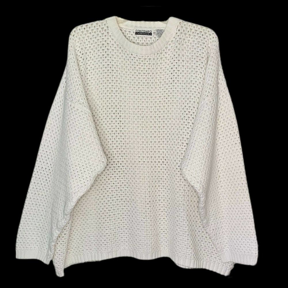 Vintage 80s CONTEMPO CASUALS One Size Chunky Cotton Blend Loose Weave Sweater